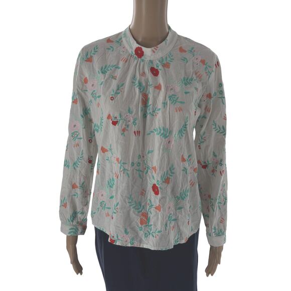 Amour Vert White Jeanne Bouquet Floral Embroidered Cotton Blouse - Picture 3 of 12